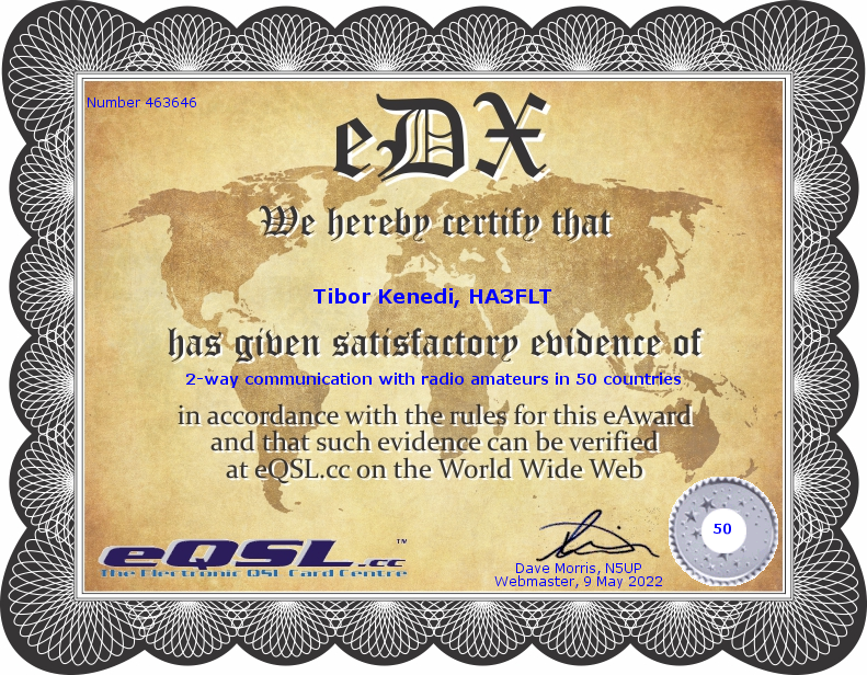 HA3FLT - eQSL's eDX Award